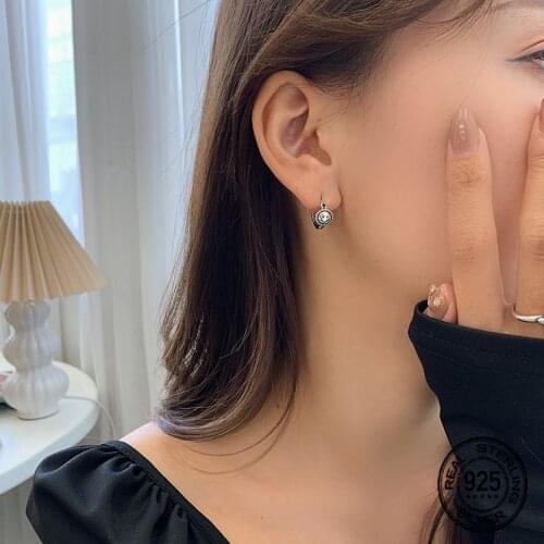 S925 Sterling Silver Sun Smiley Face Hoop Earrings For Women Simple Fashion Retro Hip Hop Female Student Gifts Jewelry INEFFA