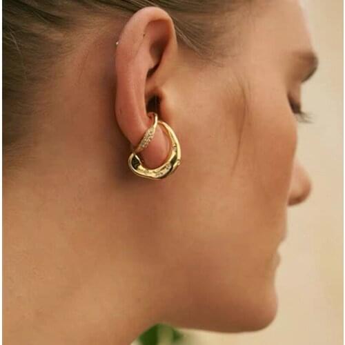 Hiphop Crystal Geometric Irregular Ear Cuff Ins Double Circle Clip Earrings for Women Punk Jewelry Female Rock Bijoux 2020