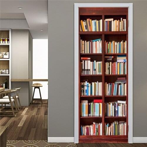Modern Library Door Mural Wallpapers DIY Self-adhesive Sticker Vinyl Waterproof Removable Decals Bookshelf Posters deur sticker