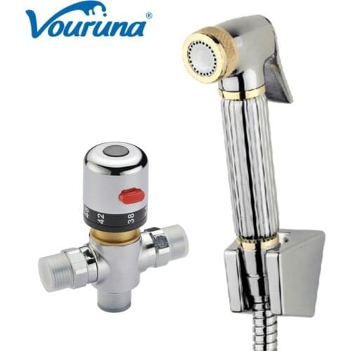 VOURUNA Royal Mini Solid Brass Thermostatic Muslim Shattaf Shower Portable Toilet Hand Bidet Spray Handspray