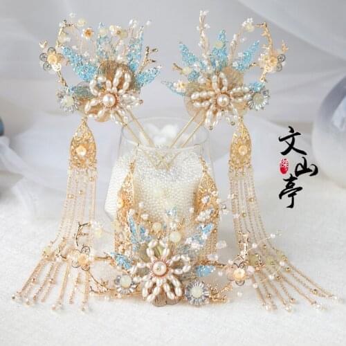 Ancient Hanfu Headdress Preal Tassel Step Shake Kanzashi Set Ancient Accessories Light Luxury Hair Ornaments Hair Stick