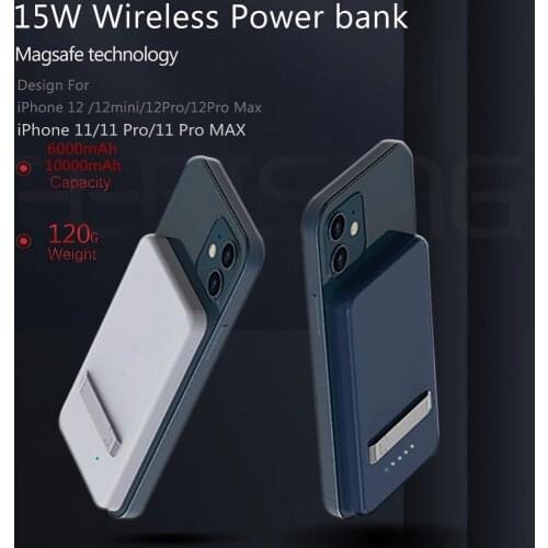 Magnetic Wireless Charger Power Bank For iPhone 12 11 X XS XR XS MAX Backup Bracket Portable Power bank For iPhone 11 12 Pro Max