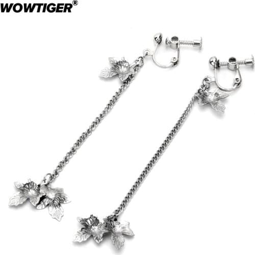 WOWTIGER Leaves Punk Earring eardrop pendant ear jewelry simple Stainless Steel Personality Earrings for women oorbellen gift