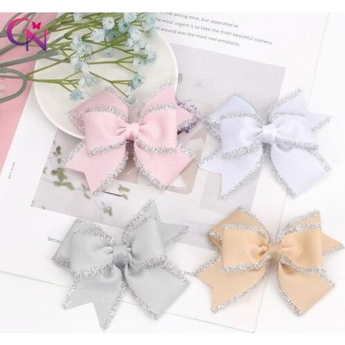 New Silver Edge Bow Clips for Children Kawaii Silk Satin Bowknot Ribbon Hairpins Sweet Women Girls Hair Accessories