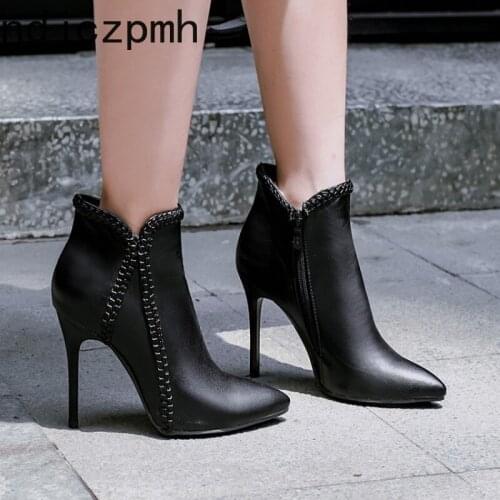Ankle Boots Heel Height 10cm The New Winter Fashion Pointed Fine Heel Zipper High Heel Short Tube Womens Shoes Plus Size 34-48