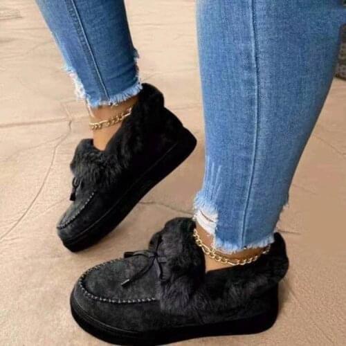 Women Boots New Classic Cotton Platform Bottes Winter Womens Shoes Plus Size Bow Warmth Flat Ankle Boots Women Botas De Mujer