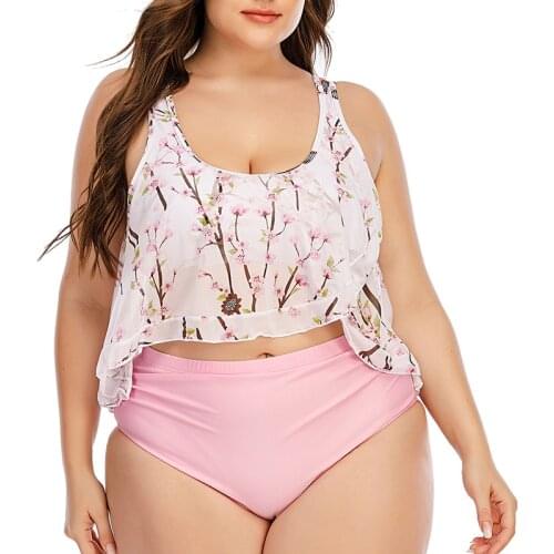 Plus Size Womens Tankini Swimsuit 2021 Two Piece Ruffle Bathing Suit Large Size High Waist Bikini Set Big Size Push Up Swimwear