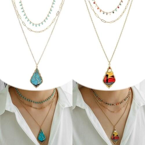 Boho Women Multilayer Necklace Fashion Vintage Mini Beads Clavicle Chain Creative Teardrop Pendant Charm Jewelry Accessories