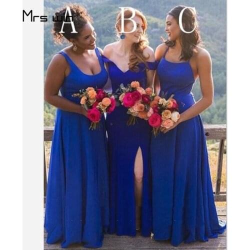 Mrs win Bridesmaid Dresses For Women Royal Blue Elegant Front Split Sling Wedding Party Gowns HR344 A Line Long Vestido De Festa