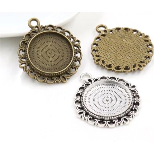 10pcs 20mm Inner Size Antique Silver Plated And Bronze Colors Pattern Style Cabochon Base Setting Charms Pendant