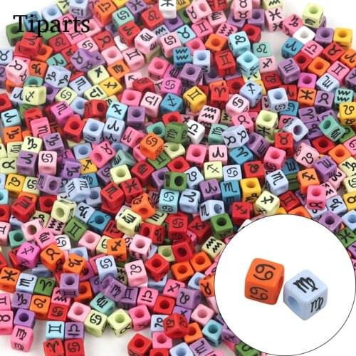 100pcs/ Letter Acrylic Constellation Beads Square Alphabet Loose Spacer Beads For Jewelry Making Handmade Diy Bracelet Necklace