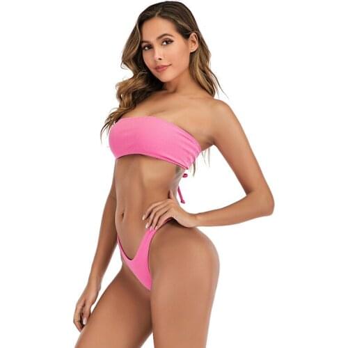 2020 Solid Bikini Brazillian Swimsuit Women Bikini Set Sexy Off Shoulder Swimwear Female Swimming Biquini Maillot De Bain Femme