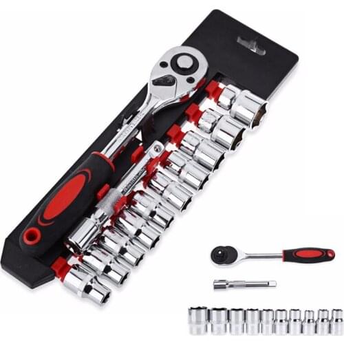 24Pcs（2Sets) New Hot 1/4-Inch 6.3mm Ratchet Handle Wrench Socket Tools Extension Rod Combo Single-head Wrench Car Repairing Set