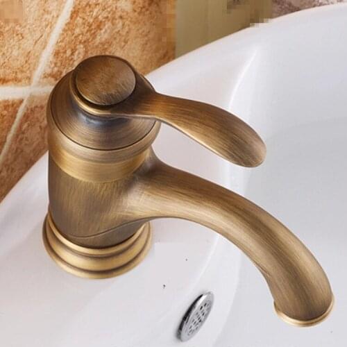 Free shipping antique bathroom faucet of hot cold water faucet with single lever deck mounted bathroom basin mixer