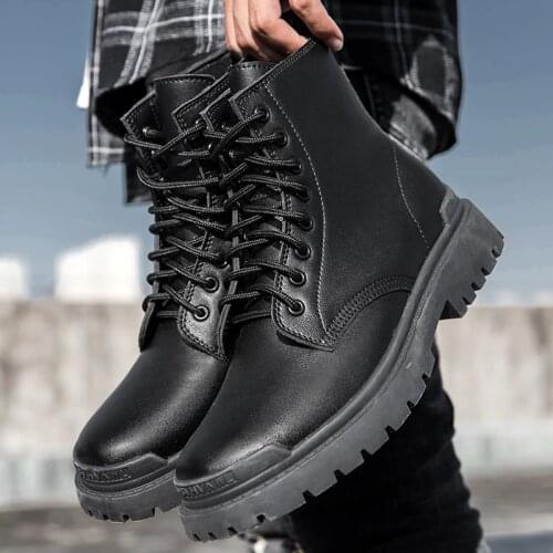 Autumn Winter Boots Men Fashion Casual Shoes Man Design Warm Plush Ankle Mens Boots Popular Lace-up Split Leather Botas Hombre