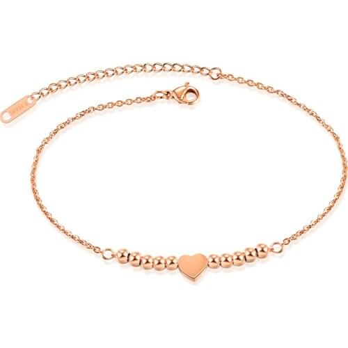 New Rose Gold Color Central Heart Balls Anklet Bracelet Single Foot Chain Anklets for Women Foot Jewelry Ankle Bracelet Birthday