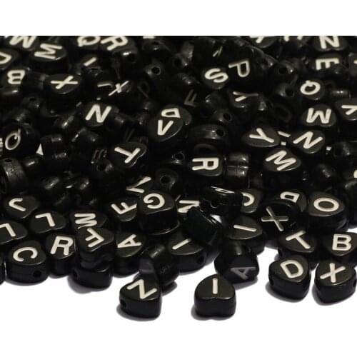 Mixed Black Acrylic Letter Beads 7mm Heart-Shaped Alphabet Spacer Beads For Jewelry Making Diy Necklace Bracelet Accessories