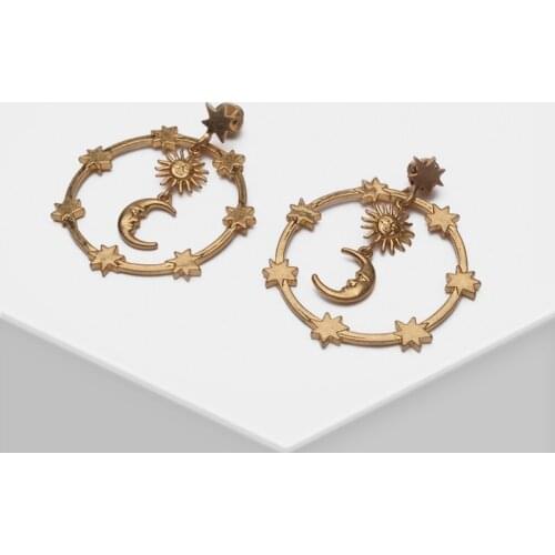 Amorita boutique Circle star moon pendant drop earrings retro style