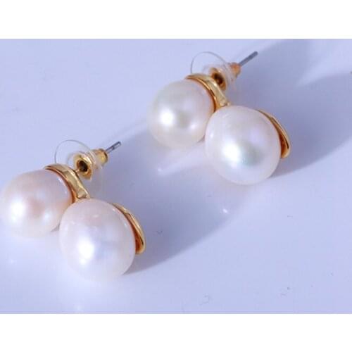 Elegant natural pearl double beads simple daily Earrings
