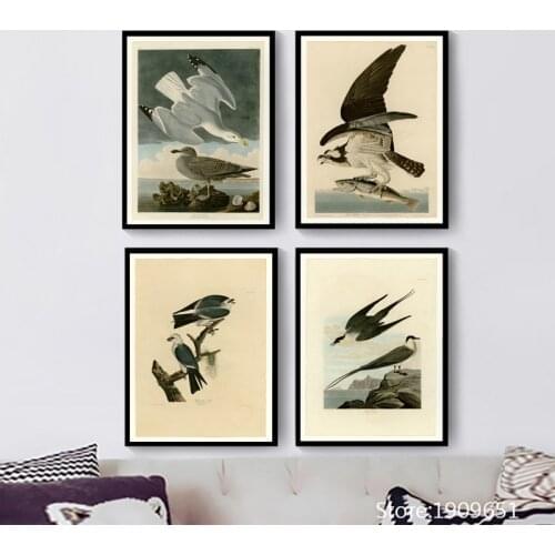 Cotton no frame realist Audubon bird eat fish canvas printings oil painting printed on cotton home wall art decoration picture