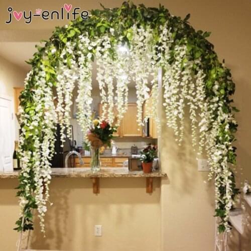 Wisteria Artificial Flowers Vine Garland Wedding Arch Decoration Fake Plants Foliage Rattan Trailing Faux Flowers Ivy Wall