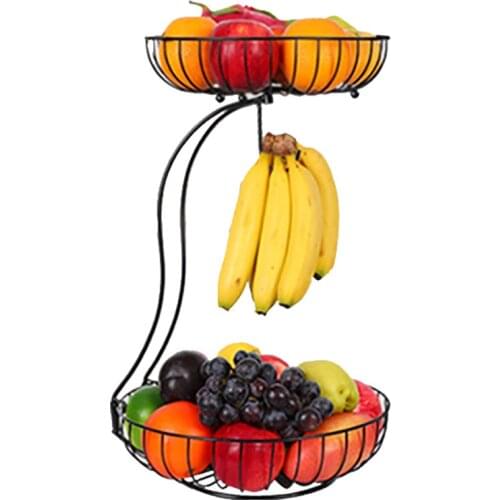 Creative Iron Fruit Basket Kitchen Storage Portable Fruits Vegetables Metal Double Layers Multifunctional Basket Holder