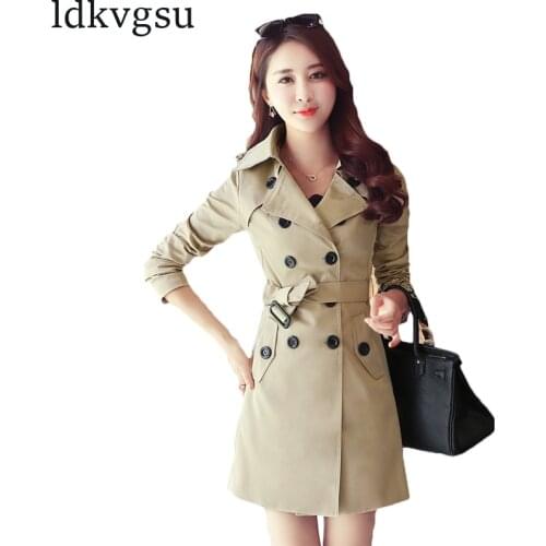 Fashion 2021 Spring Autumn Loose Windbreaker Coats Womens Elegant Overcoat Double Breasted Belted Slim Long Trench Coat XH144