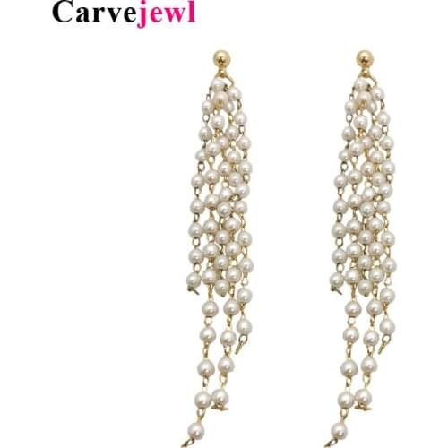 Carvejewl Fashion Bride Earrings simulated linked pearl Tassel Dangle Earrings For Women Brincos Bijoux Jewelry Wedding Earrings