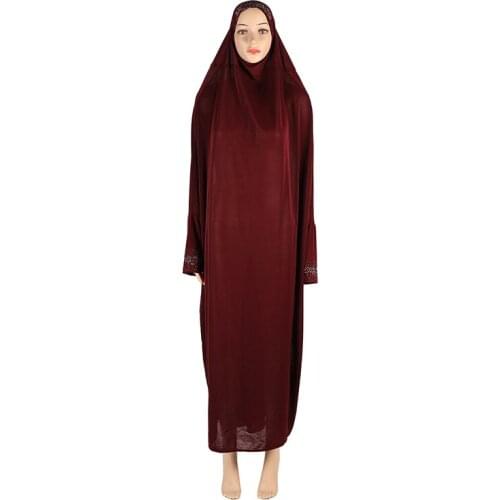 Diamond Ramadan Muslim Dress Prayer Garment Sleeve Long Women Khimar Abaya Moroccan Kaftan Robe Arab Jilbab Modest Long Dresses