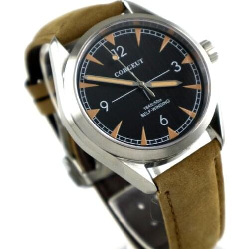 41mm Corgeut Black Dial Sapphire Glass Brushed Stainless steel Case Luminous hands Automatic Movement mens Watch