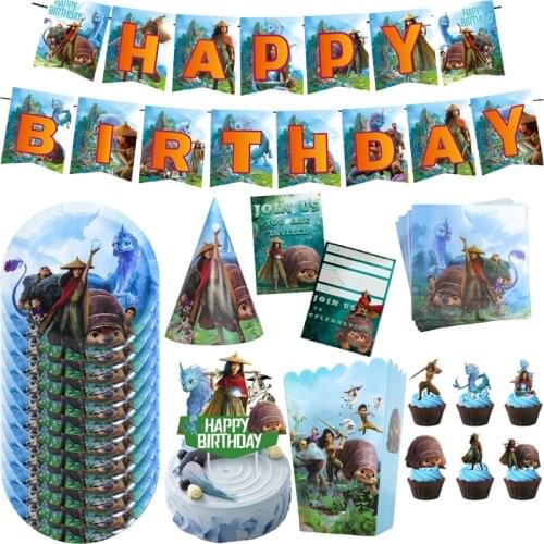 Raya and The Last Dragon Party Blue Cartoon Characters Themes Disposable Cutlery Sets Napkins Paper Plates For Child Birthday