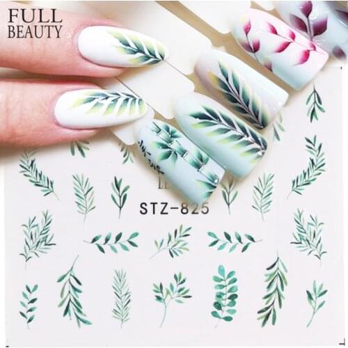 1pcs Water Nail Decal and Sticker Flower Leaf Tree Green Simple Winter Slider for Manicure Nail Art Watermark Tips CHSTZ824-844