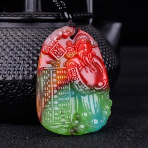 Natural Xinjiang Color Jade Stone Mammon Jade Pendant Jewelry Lucky Plutus Auspicious Pendant Fine Jewelry