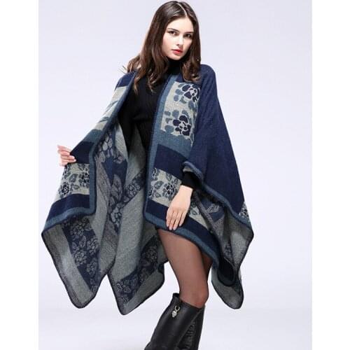 New Design Cashmere Winter Scarf For Women Flower Split Long Shawl Warm Pashmina Knit Shawl Cape Poncho M181