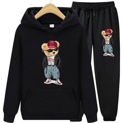 Autumn Winter Women Cool Bear Printing Tracksuitsuit Two Pieces Sets Hoodies Sweatshirt And Casual Jogging Pants Suits Plus Size