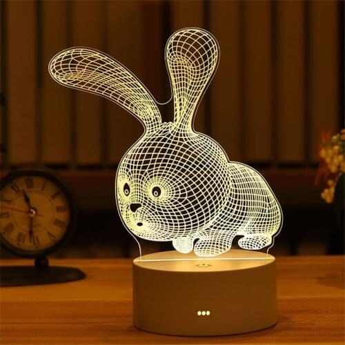Easter Decoration for Home Rabbit 3D Lamp Acrylic LED Night Light Bunny Deco Childern Birthday Graduation Gift Wedding for Guest