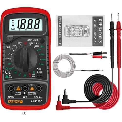 Portable AN8205C Digital Multimeter AC/DC Ammeter Volt Ohm Tester Meter Multimetro With Thermocouple LCD Backlight