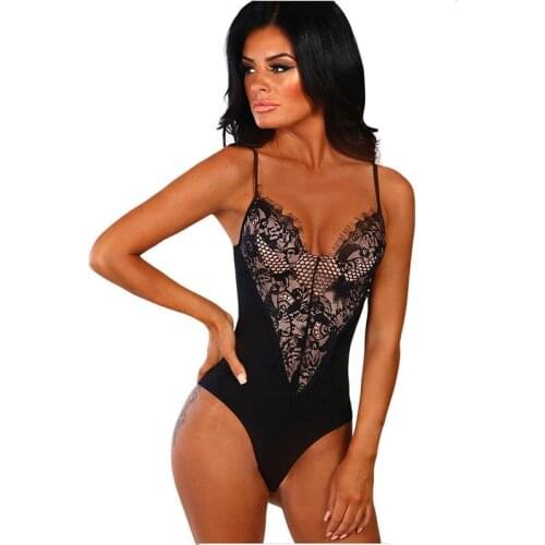 Sheer Floral Lace Sexy Bodysuit Women 2019 Sexy V Neck Hollow Out Sleeveless Black White Sexy Jumpsuit Women Club body mujer