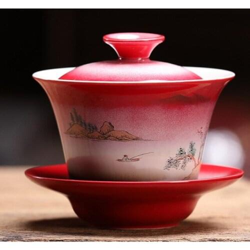 Retro Firewood Ceramic Gaiwan Glaze Blue Tea Bowl Saucer Teaware Drinkware Handmade Sancai Tea Tureen Accessories Home Decor
