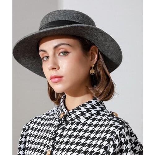 Winter Women Flat Top Fedoras Hat for Lady Wide Brim Luxury Panama Hat for Girls Woolen Jazz Hat Adult High-Quality Solid Hat