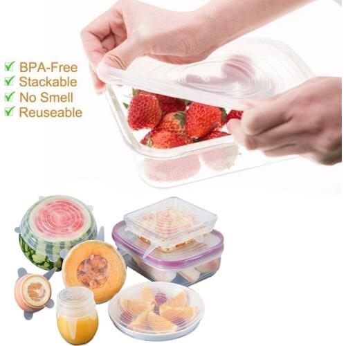 Silicone Stretch Lids Reusable 6 Pcs Airtight Food Wrap Covers Keeping Fresh Seal Bowl Stretchy Wrap Cover Kitchen Cookware