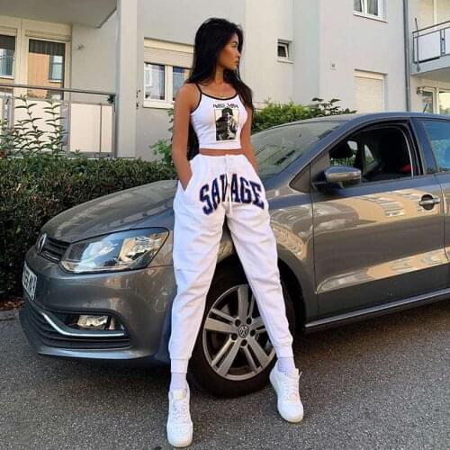 Letter Print Sweatpants Women Pants White High Waist Long Sweat Pants Fashion Streetwear Joggers Summer Loose Trousers 2021