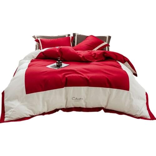 60 Long-Staple Cotton European-Style Wedding Bed Four-Piece Set Wedding All Cotton Pure Cotton Bed Sheets Quilt Cover Bright