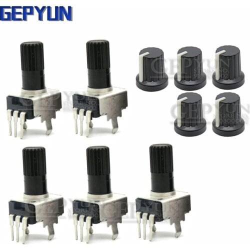 5 Sets RV09 Vertical 1K ~ 500K Ohm Adjustable Resistor 9 Type 3pin Seal Potentiometer for Arduino with knob cap Gepyun