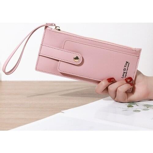 Women Long Solid Color Wallets Female High Capacity Hasp Zipper Coin Purses Ladies Letter Wristband Card Holder Money Clip