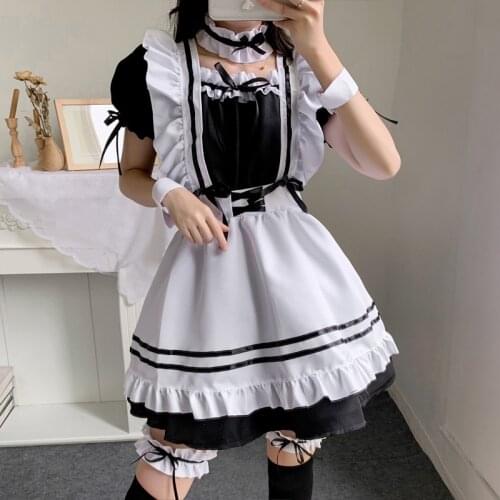 Girls Woman Waitress Party Stage Costumes Japanese Cafe Outfit Amine Maid Cosplay Clothes Black Kawaii Lolita French Dress