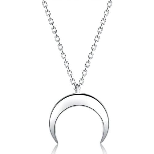 SILVERHOO New Authentic 925 Sterling Silver Pendant Necklaces For Women Simple Moon Shape Necklace Anniversary Fine Jewelry