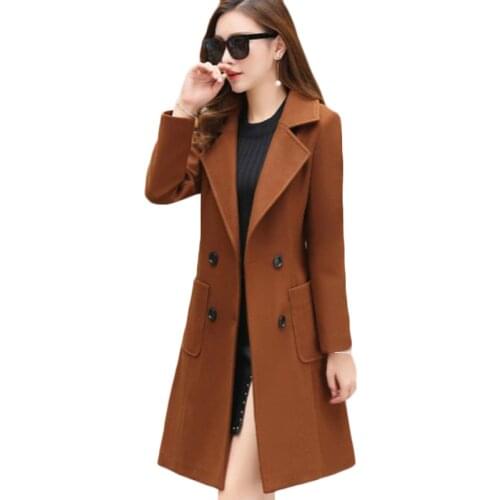 New Wool Blend Coat Women Long Sleeve Plus size Outerwear Jacket Camel Autumn Winter Elegant Casual Overcoat Woolen Jackets F942