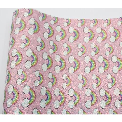 12.2" x 8.2" Clouds Printed Glitter Leather Vinyl Fabric with Soft Color Matching Backing for Accessories Bows DIY Shoes Bags