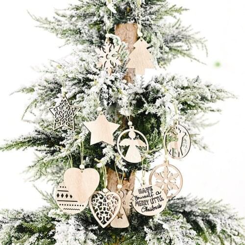 12PCS/Set Natural Wood Christmas Tree Ornament New Year Xmas Wooden Pendants Christmas Party Decorations Hanging For Kids Gifts